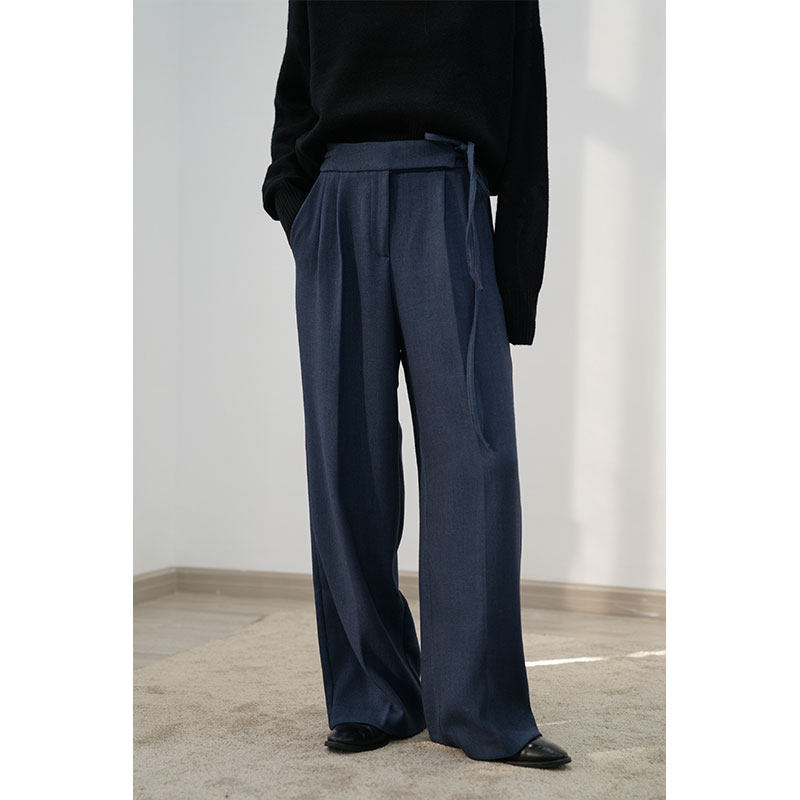 HeiNConcept Design Sensation not easily wrinkled with waist strap Coarse Twill Trousers High Waisted Denim Blue Straight Drum Casual Pants