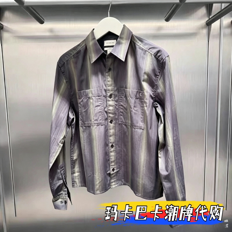 Ck Jeans Genuine Product from the Store, 26Th Autumn Collection, Men's Striped Fashion Embroidered Long-Sleeve Shirt 4Rh109G Ck Jeans Genuine Product from the Store, 26Th Autumn Collection, Men's Striped Fashion Embroidered Long-Sleeve Shirt 4Rh109G