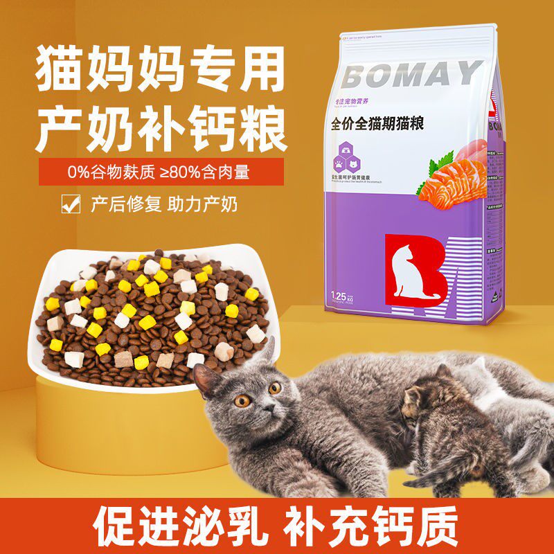 Special cat food for pregnant cats postpartum lactation milk calcium silver gradient puppet blue cat folded ears pregnant mother freeze-dried