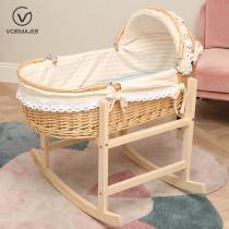 Fuji cradle bed baby cot solid wood old sleeping basket baby bed left and right rock portable handbasket