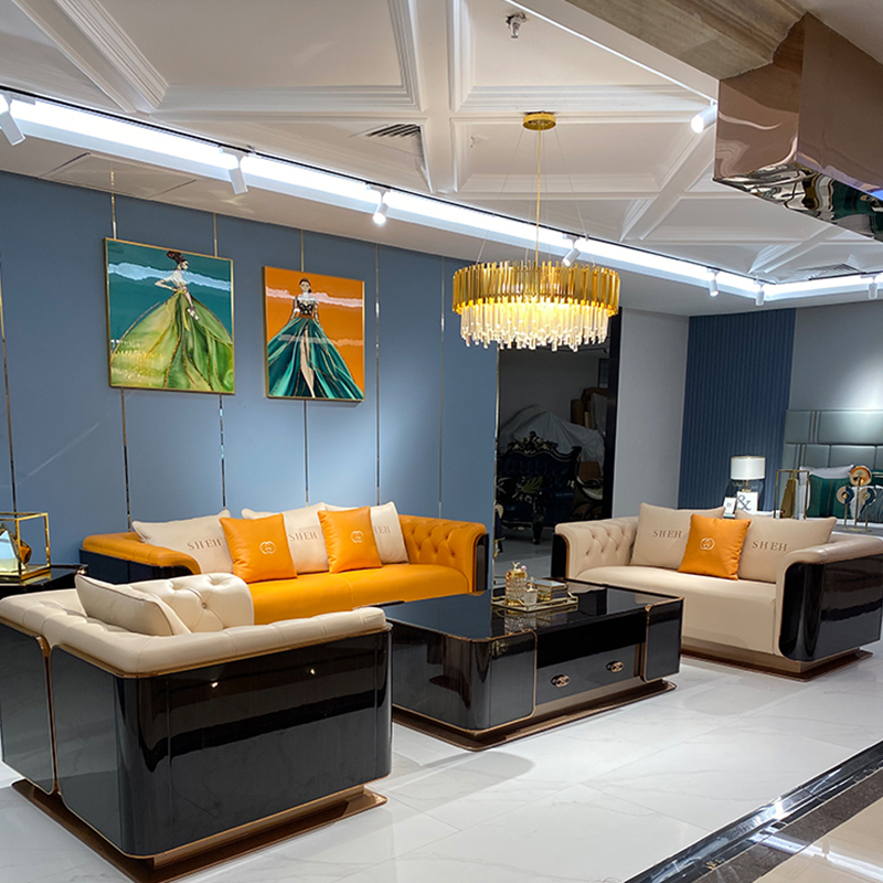 Italian Bentley Villa Solid Wood Pull Button Sofa Light Lavish Rear Modern Decent Board House Net Red Real Leather Sofa Minimalist Furniture