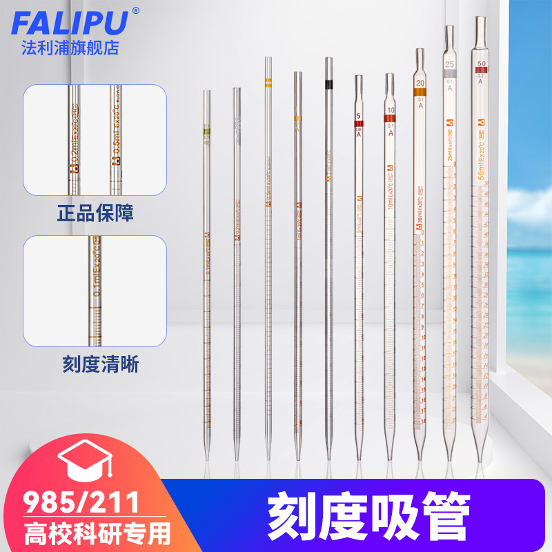 北玻A级B级玻璃刻度吸管环标线移液管取样管0.1/0.2/0.25/0.5/1/2/5/10/20/25/50/100ml耐高温吸量管实验室
