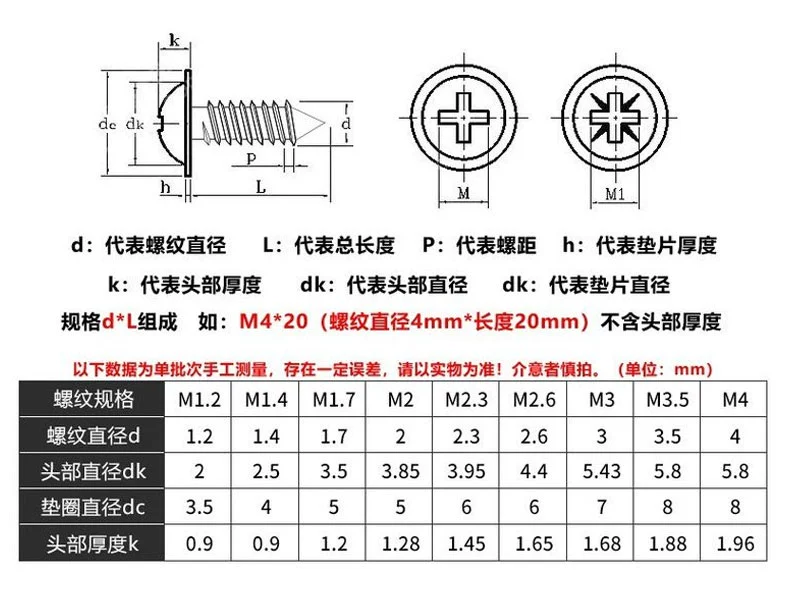 Gia truyền PWA thép carbon trắng mạ kẽm chéo đầu tròn Vít tự tháo có miếng đệm và vít cứng M2M3M4M5 ốc vít ốc lục giác chìm