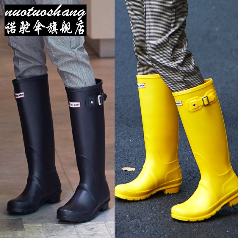 * Rain Shoes Lady Water Shoes High Cylinder Long Cylinder Stylish outside wearing rubber shoes Waterproof Non-slip Cover Shoes Adult Water Boots Rain Boots