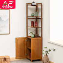 Nanzhu floor tripod corner bookshelf tea rack right angle cabinet solid wood flower stand living room dining room corner shelf
