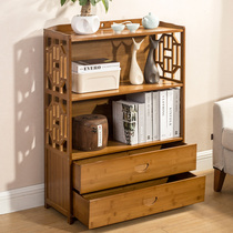 Nanzhu tea rack office restaurant shelf solid wood floor tea tea set storage rack side cabinet