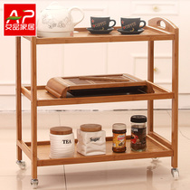 Kitchen shelf removable trolley dining car with wheels landing multi-layer shelf storage rack finishing storage rack bamboo