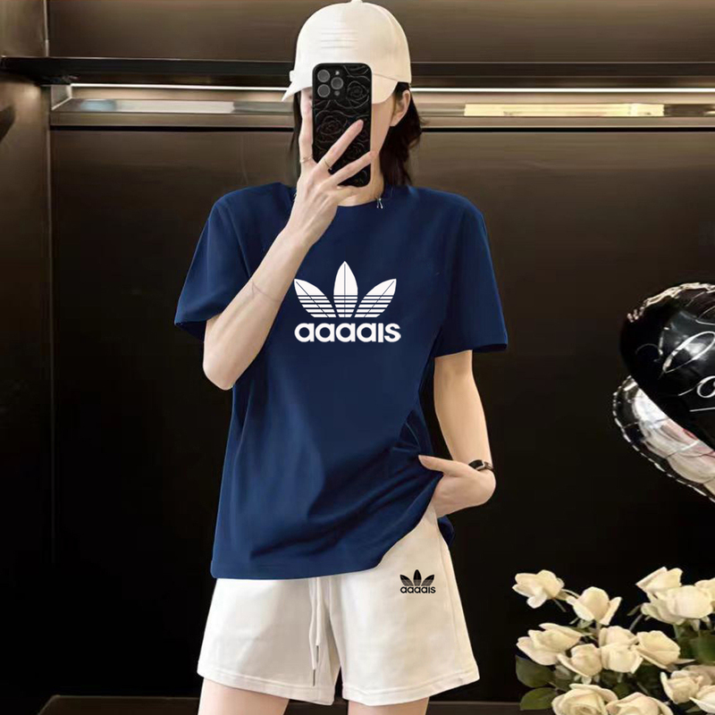 Summer Clover Pure Cotton Sportswear Short-Sleeved Suit for Women 2026 New Round Neck Youth Student Shorts Two-Piece Set