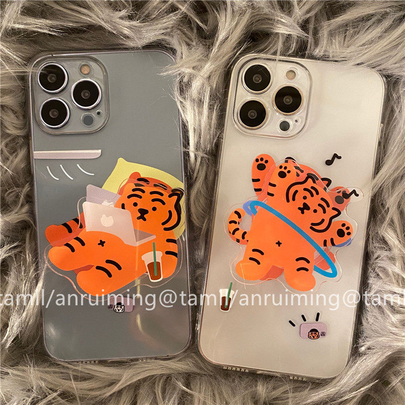 An Ruiming funny little tiger with bracket transparent suitable for iPhone13pro max apple 11 mobile phone protective case xr xsmax 8plus anti-fall iph