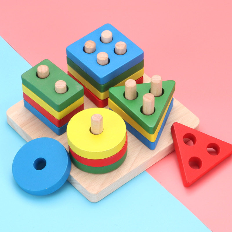 Geometric Shapes Know Matchmaking Kit Columns Building Blocks 1-2-3-year-old baby kindergarten Early teaching children Puzzle Toys-Taobao
