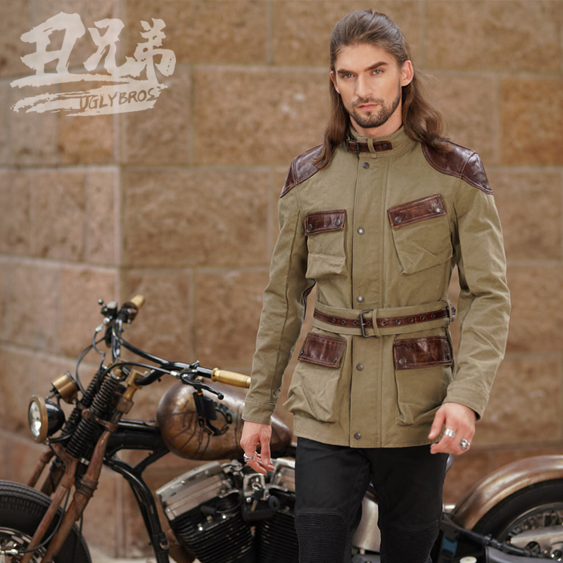 uglybros ugly brother Harley motorcycle riding suit motorcycle riding suit retro canvas cowhide men's casual