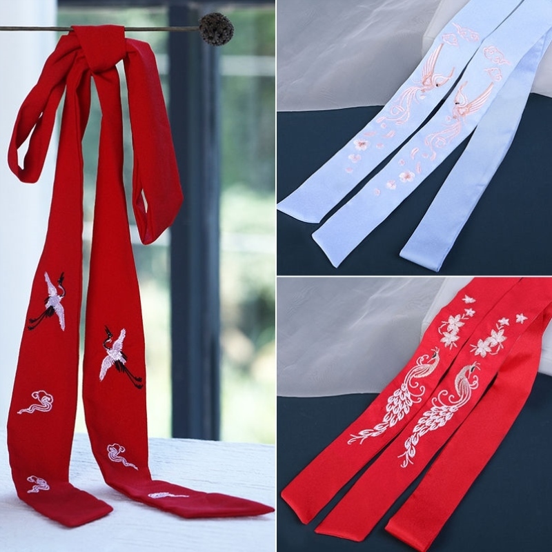 Red Ribbon Tie Hair Han Suit Hair Belt Female Antique Hair Ornaments Antique Hair Belt Han Element Embroidery Ribbon Chinese Style