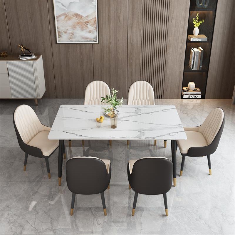 Light Lavish Rockboard Marble Dining Table And Chairs Combine Nordic Minima Post Modern Home Small Household Type Rectangular Dining Table