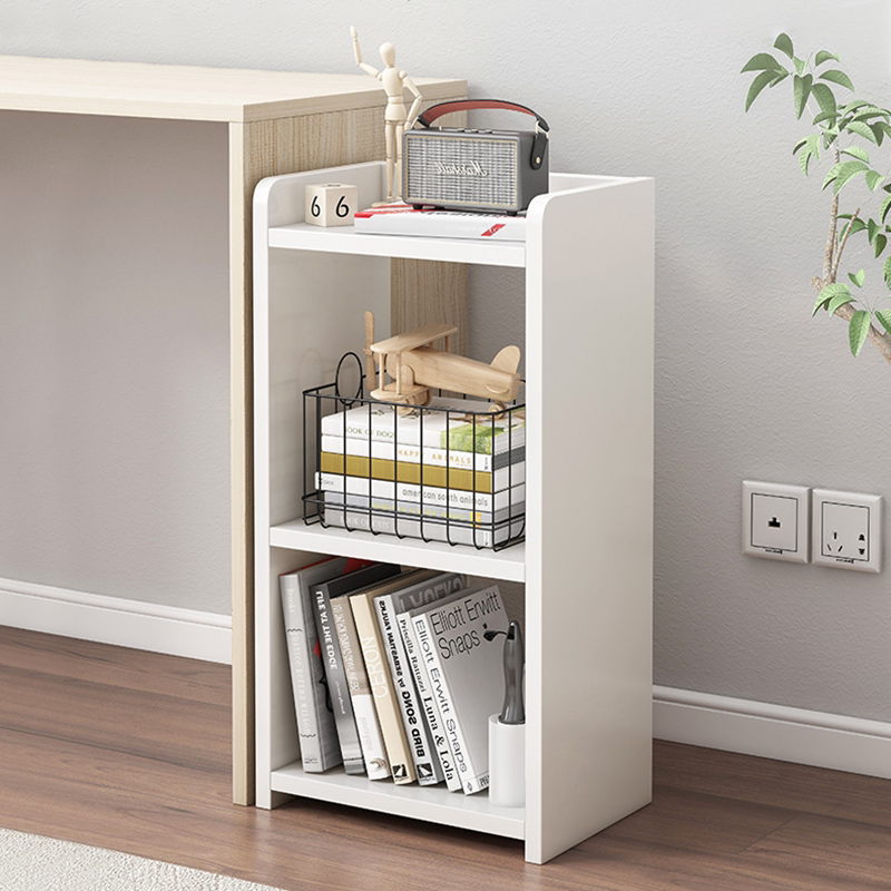 Deskside bookshelf removable white simple wheeled small bookcase small floor-to-ceiling desk under the storage shelf