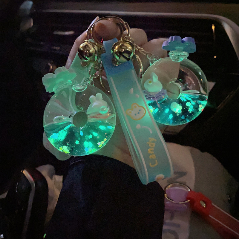 Creative Oil-Filled Donut Bunny Glow-In-The-Dark Floating Bottle Keychain Pendant Exquisite Floating Pendant Bag Decoration
