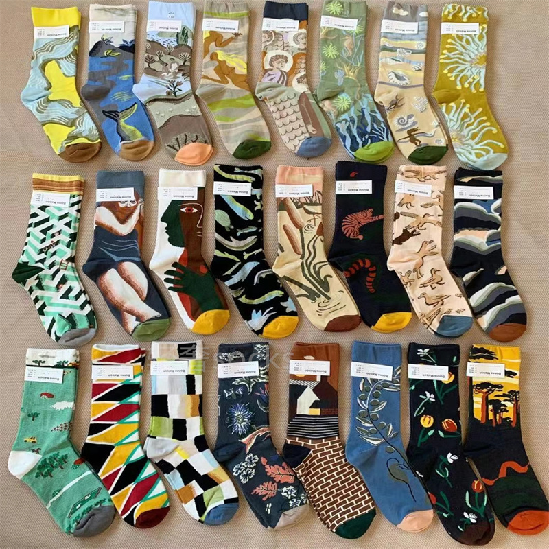 French Fun Headoil Painting Female Socks Color Cutty Color Color Small Light Luxury Tide Socks