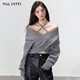 VIAPITTI one-shoulder design clavicle sweater women's spring and autumn petite hottie sheep wool top