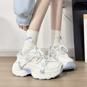 Pull-Back White and Blue Butterfly Dad Shoes for Women 2025 Hot Style Fashionable Versatile Lightweight Student Shoes Thick-Soled Sneakers for Women