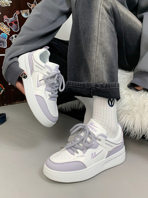 Pull back taro purple sneakers for women 2024 new Hong Kong style versatile thick-soled casual shoes for women niche original white shoes