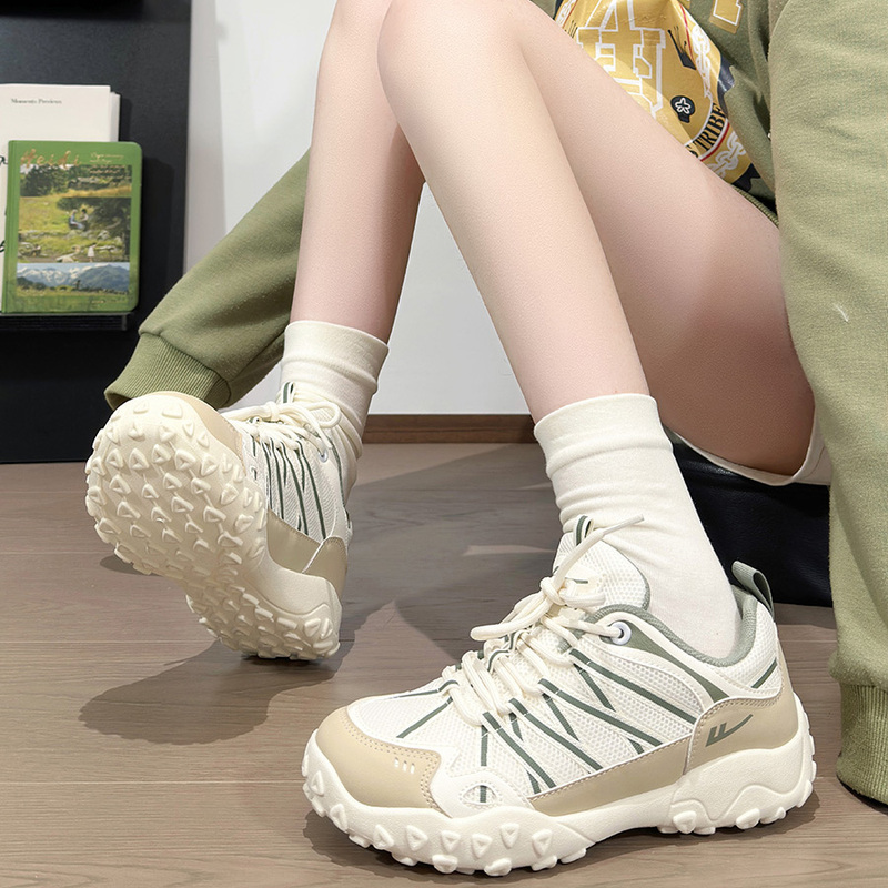 Pull-Back Khaki Green Hiking Shoes for Women 2026 New Casual Outdoor Breathable Dad Shoes Sports Ugly-Cute Shoes