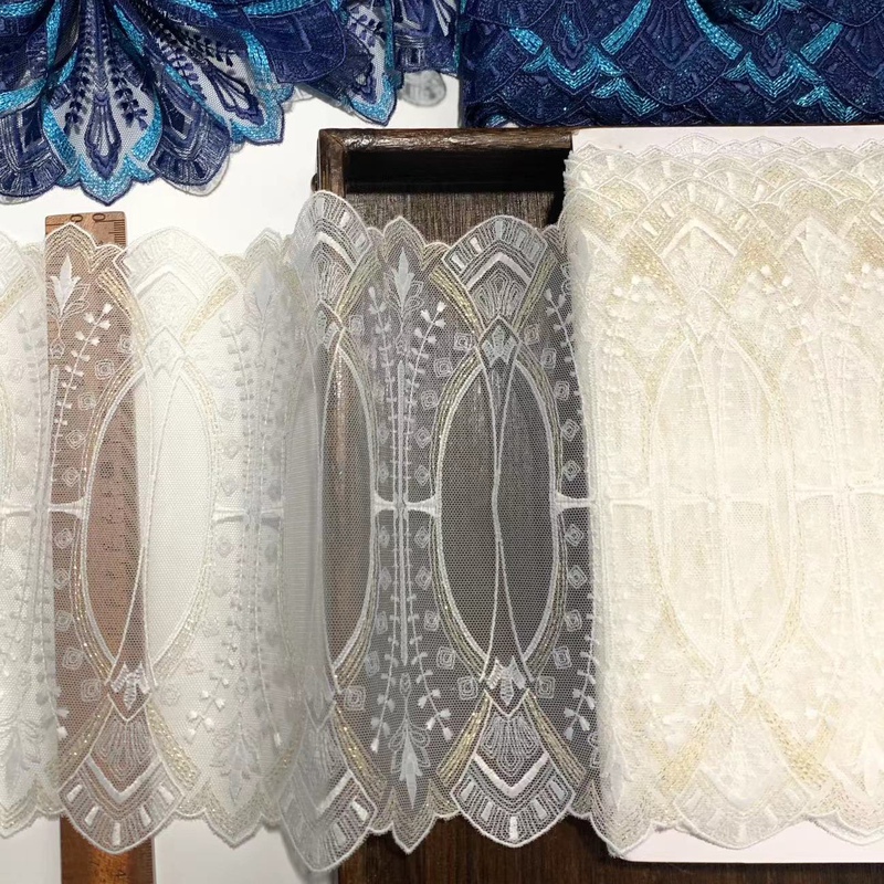 Japanese-Style Platinum Dark Blue Shiny Retro Double-Sided Palace-Style Embroidered Mesh Lace Trim Decorative Material D017