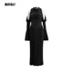 MAYALI22AW autumn and winter women's three-dimensional off-shoulder waist pleated mid-length backless dress