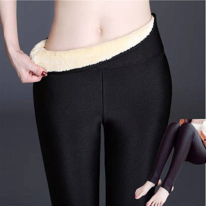 Lamb Fleet gloss pants high waist thin winter wear large-code high-pin small foot warm pants plus thickening