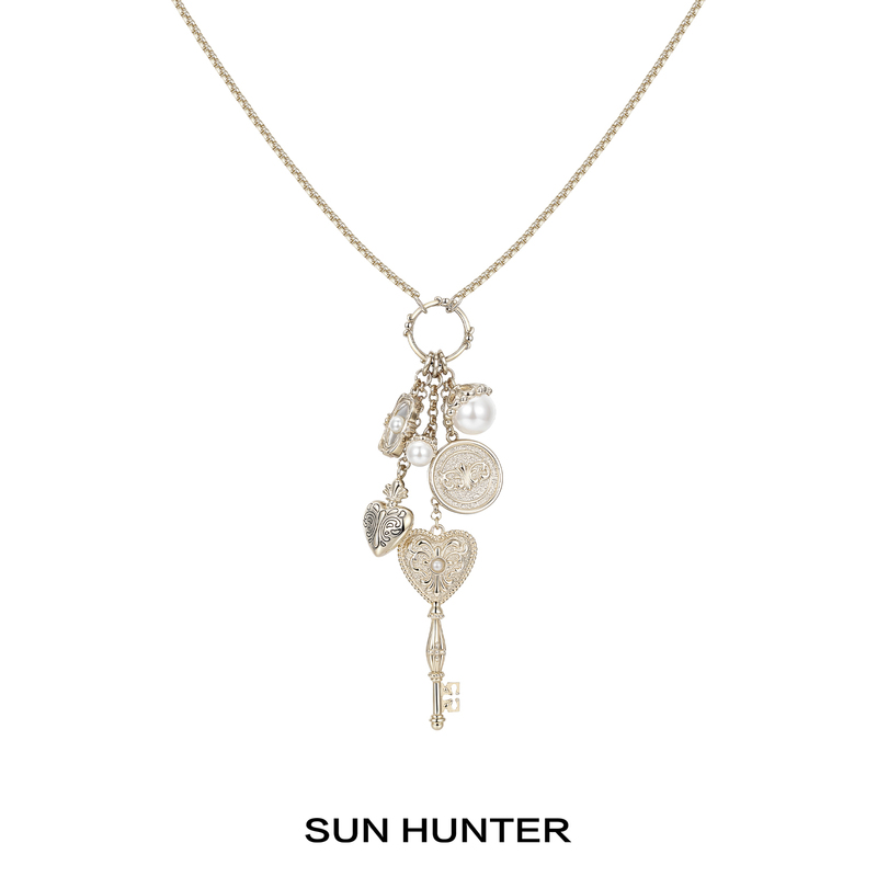 Sun Hunter "Time Poem" Original Long Intricate Heart Lock Coin Necklace Sweater Chain for Women Sun Hunter "Time Poem" Original Long Intricate Heart Lock Coin Necklace Sweater Chain for Women