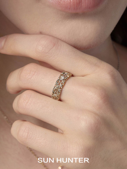 三横SUN HUNTER原创鸢尾花满圈戒指开口复古轻奢美拉德饰品小众女