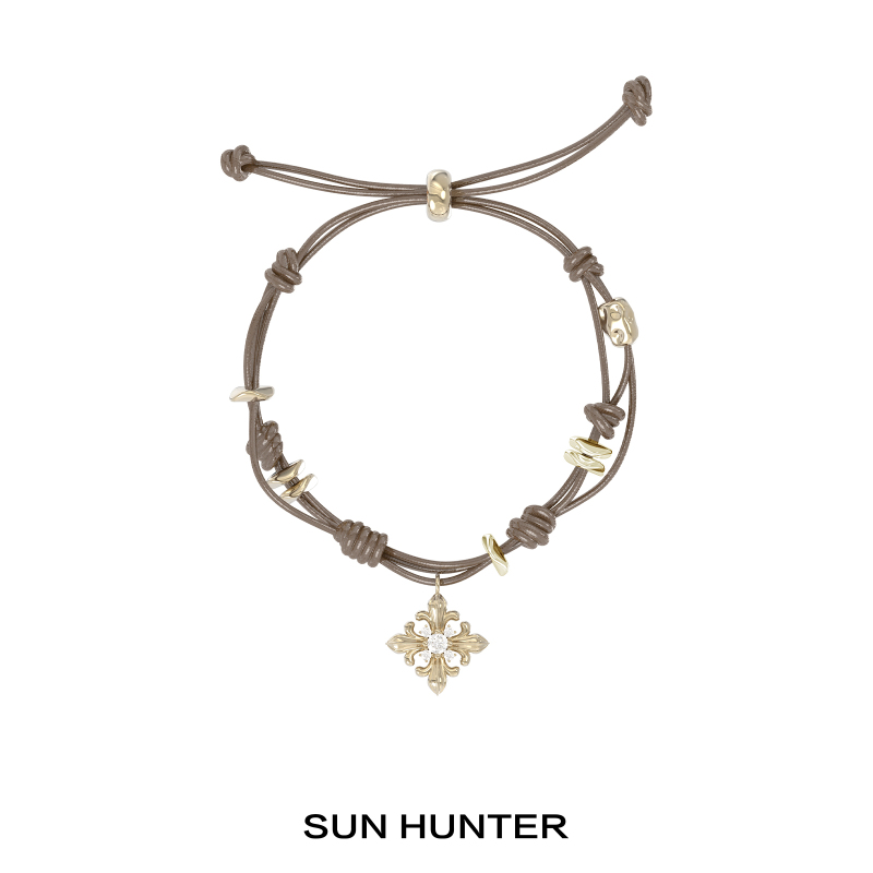 Sun Hunter Original Iris Flower Braided Rope Bracelet, Adjustable, Vintage Maillard Jewelry