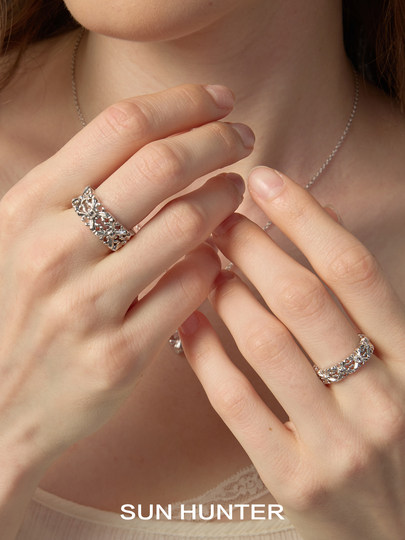 三横SUN HUNTER原创鸢尾花满圈戒指开口复古轻奢美拉德饰品小众女