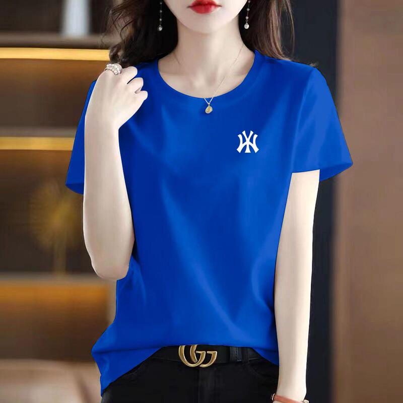Klein Blue Pure Cotton Short-Sleeved T-Shirt for Women 2026 New Half-Sleeved Summer Loose T-Shirt Top Round Neck Base Shirt
