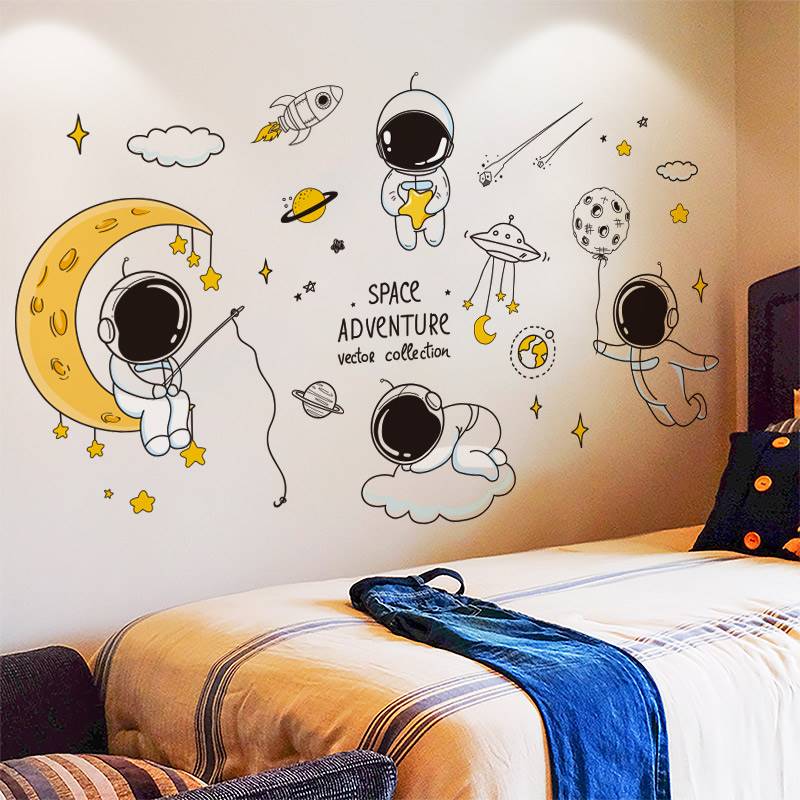 Children Cartoon Wall Sticker Wall Paper Wallpaper Wallpaper Self-Glued Bedroom Bedside Decorated Little Boy Room Creative Wall Sticker-Taobao