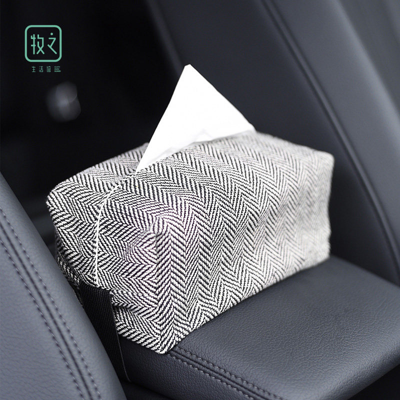 Car Seat Back Tissue Box Old Cloth Art Pumping Paper Bag Creative Paper Towel Set Nordic Armrest Box Tying Strap On-board Money-Taobao