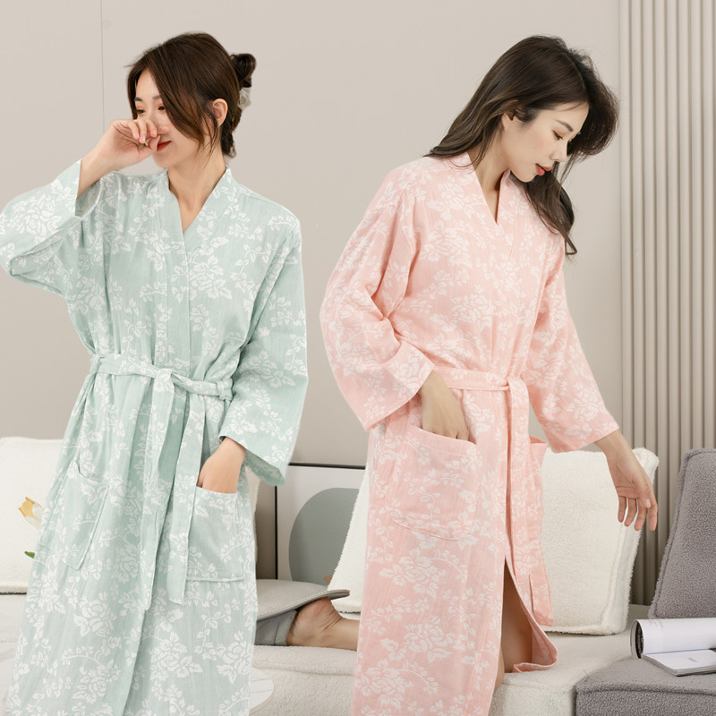 Japanese Seiko Pure Cotton Gauze Thin Bathrobe, Densely Woven Double-Layer Cotton Bathrobe, Couple's Spring, Summer, Autumn, Winter Absorbent Men's and Women's Sweat-Absorbing Robe Japanese Seiko Pure Cotton Gauze Thin Bathrobe, Densely Woven Double-Layer Cotton Bathrobe, Couple's Spring, Summer, Autumn, Winter Absorbent Men's and Women's Sweat-Absorbing Robe