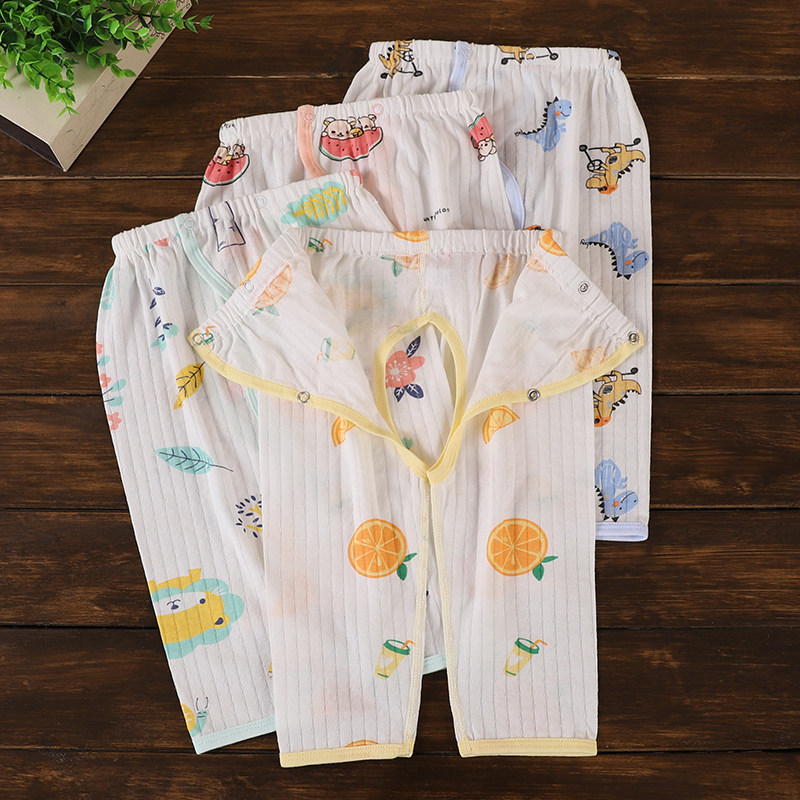 Infant pure cotton boneless summer thin open crotch pants 0-12 months male and female baby breathable waist adjustable pants