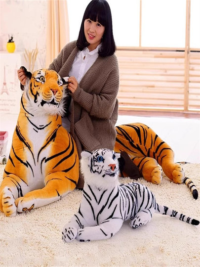 Plush Tiger Doll Pillow, Children's Birthday Gift, Cute Realistic Large White Tiger Stuffed Toy