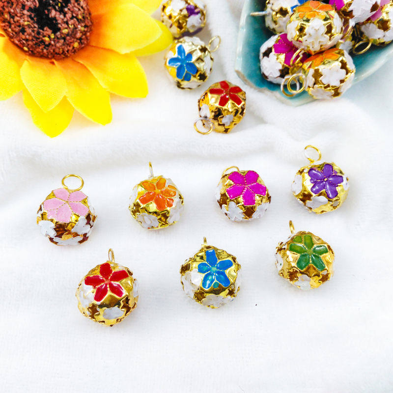 14mm cloisonné bell DIY jewelry accessories material flower bell antique color bell Christmas pet bell