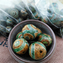Green Agate Three-Eyed Round Bead Dzi Bead DIY Pure Natural Tibet Old Mine Raw Stone Genuine Agate Sky Eye Necklace Pendant
