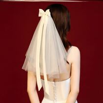 Head yarn light wedding gauze Net red photo shoot Mori wedding accessories new Korean headdress silk bow photo studio photo