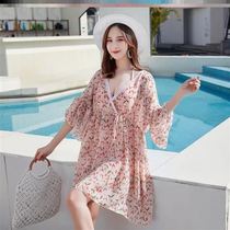 Pregnant womens swimsuit Korean version of the belly thin loose fat and fat increase flower safety not light comfortable female conservative skirt style