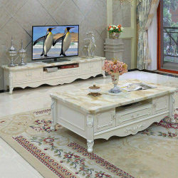 European marble coffee table TV cabinet combination French pastoral wood floor cabinet small apartment living room furniture