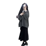 Ретро утепленный свитер, осенняя юбка, комплект, V-образный вырез, свободный крой