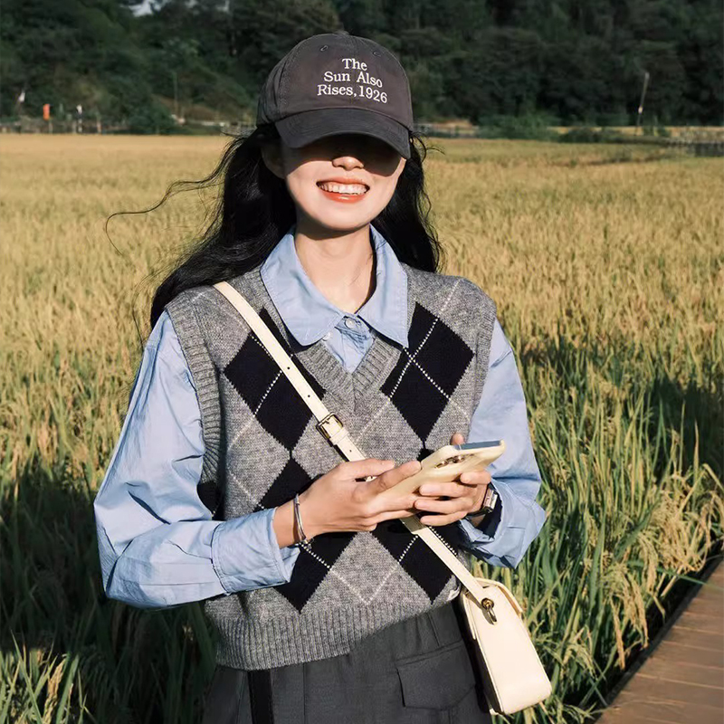 秋冬用レディース用レトロダイヤモンド型Vネックニットベスト、小サイズ、アウターレイヤードセーター、ウエストコート、ショートトップ