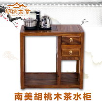 Walnut tea cabinet solid wood side table dining cabinet car kettle integrated household storage rack new Chinese style multi-function