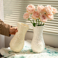 European-style Retro embossed rose ceramic vase water flowers living room Fancy desktop home decoration ornaments
