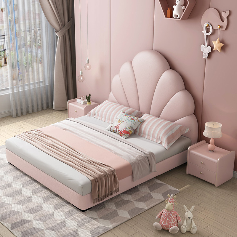 Children's bed leather girl second bedroom all solid wood princess teen girls bed modern minimalist single bed for primary school students