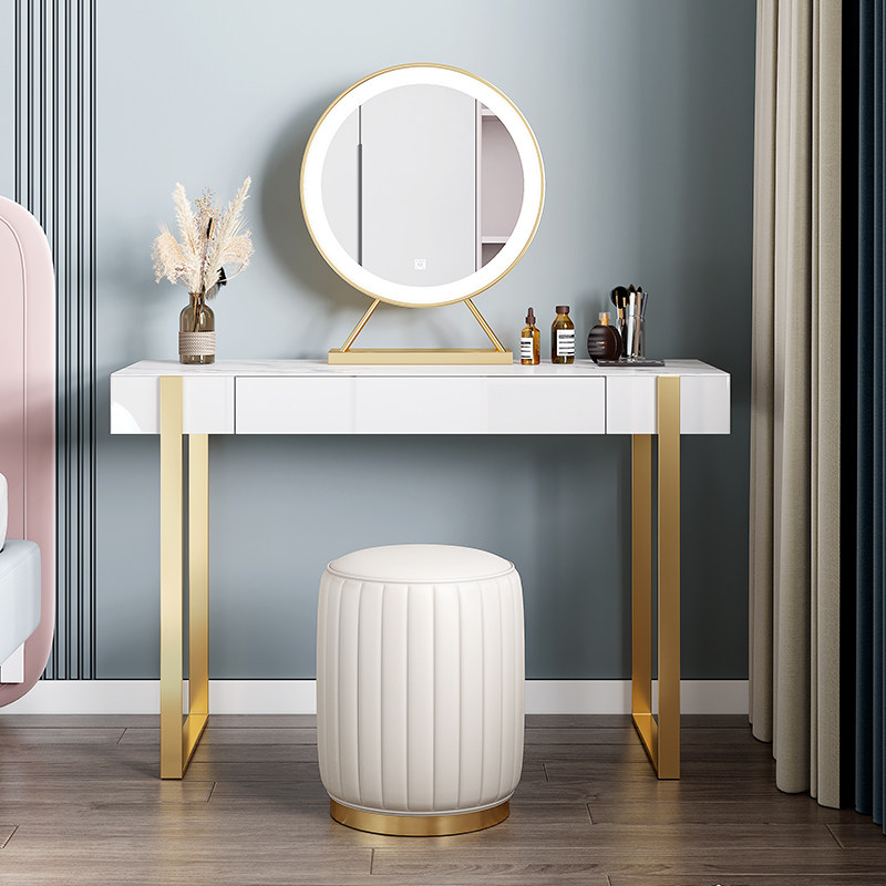 Light luxury dressing table with light makeup mirror high-grade rock slab paint small apartment modern net red bedroom storage desk integrated