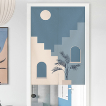 Modern Morandi Bedroom Door Curtain Partition Curtain Privacy Fabric Curtain Home Free Punch Toilet Curtain Thickening Hanging Curtain