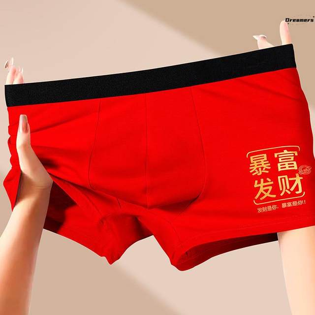 Zodiac Year Underwear Men's 2024 Year of the Dragon Boys' Boxer Briefs Wedding Festive Red Underpants Breathable Gift Box